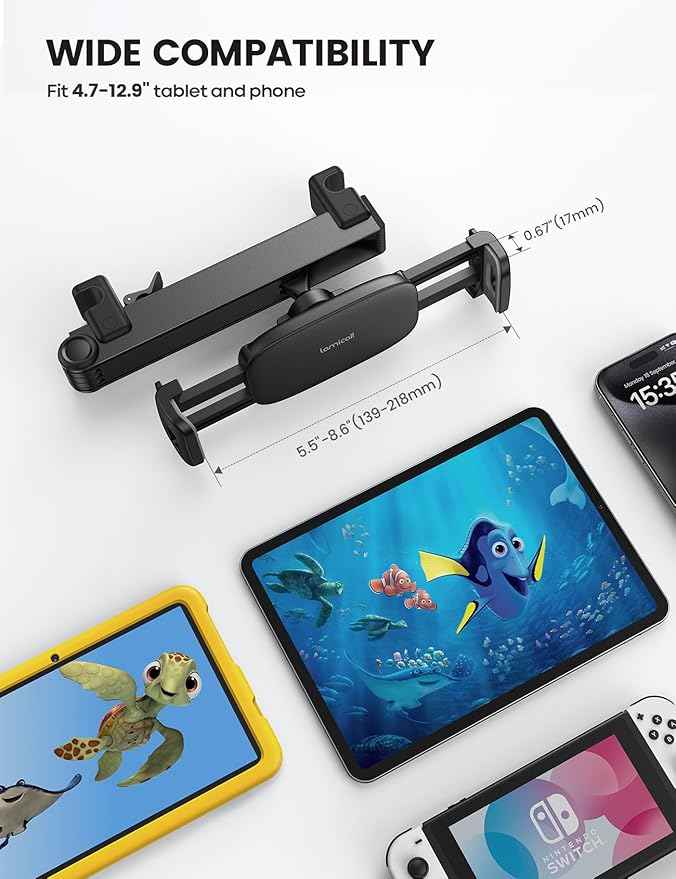 Lamicall Car Headrest Tablet Holder - [Lockable] [3 in 1 Extension Arm] Upgrade Tablet Mount for Car Backseat, Gifts Road Trip Essentials for Kids, for iPad Pro, Air, Mini, Fire HD, 4.7-13" Tablets