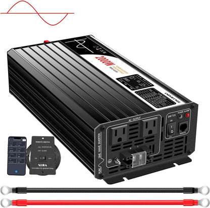 2000W (Peak Power 4000W) Pure Sine Wave dc to ac Inverter Remote Switch DC 24V to AC 120V 60HZ Solar Converter for Home car&Yacht (DC24V (Range 20V-30V) 2000W)