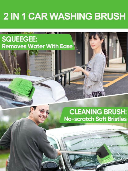 2 in 1 Car Wash Brush with Squeegee PBT Soft Bristle Truck Scrub Detail Brush 60” 151cm with Adjustable Long Handle for Interior Exterior Car Truck RV Boat Deck House Siding Cleaning Sweep Snow - AutoBay