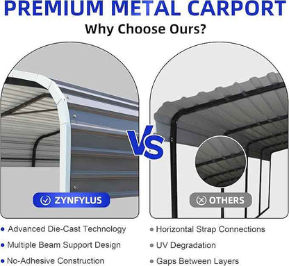 12x20 FT Oversized Metal Carport, Heavy-Duty Car Garage with Enhanced Base & Reinforced Supports, All-Weather Outdoor Shelter for Cars, RV, Trucks, Boats, Dark Gray