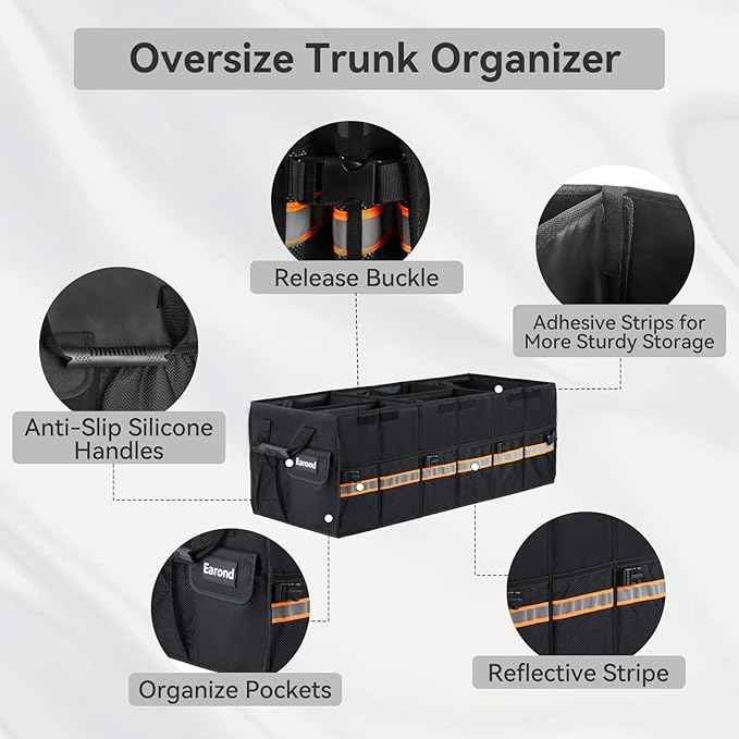 Car Trunk Organizer with Lid,Collapsible Car Storage Organizer with Multi Compartments and Securing Straps for SUV,Sedan,Jeep-Black