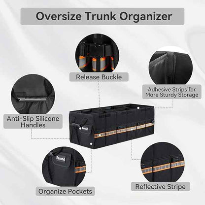 Car Trunk Organizer with Lid,Collapsible Car Storage Organizer with Multi Compartments and Securing Straps for SUV,Sedan,Jeep-Black