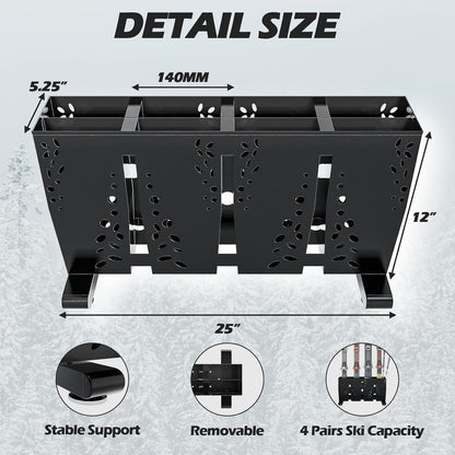 Heavy Duty Metal Ski Storage Rack, 4 Pair Freestanding Steel Ski Holder, Floor Stand Ski Organizer Rack, Snowboard Floor Stand Organizer for Garage and Home