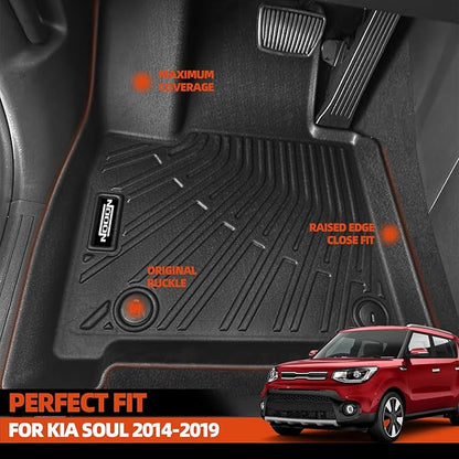 Custom Fit Floor Mats for Kia Soul 2014-2019, All Weather TPE Floor Liners with Trunk Mat & Backrest Protectors, Odorless Full Set Interior Accessories