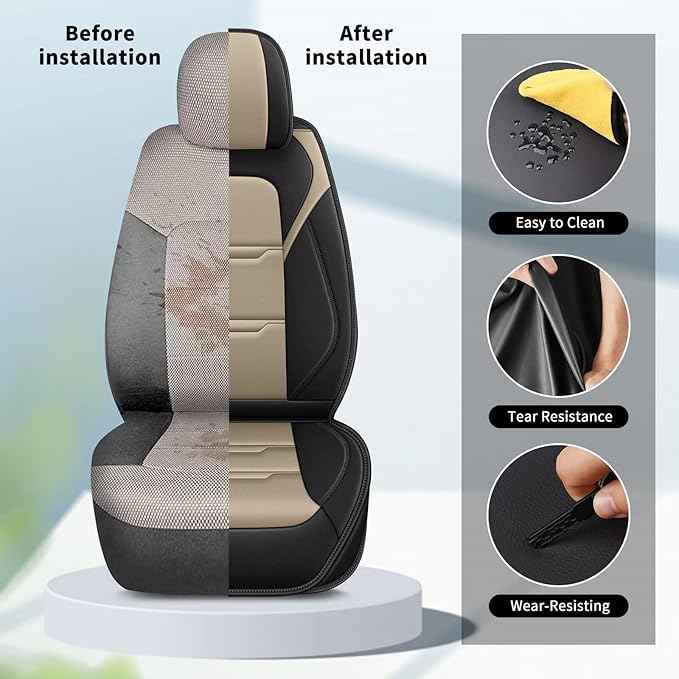 YORKNEIC Car Seat Covers Front Set fit for Jeep Grand Cherokee 2005-2025 2026, Leather Car Seat Covers Waterproof Easy Install Anti-Slip Protection (2 Front Set, Black&Beige)