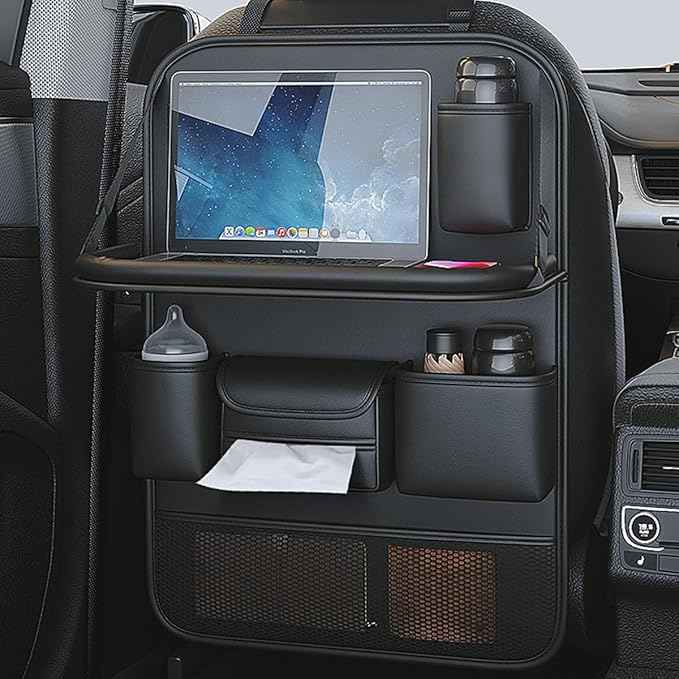 Popular Items Rear Seat Organizer, Premium Waterproof PU Leather Car Seat Back Pocket with Stain Proof iPad Storage, Black