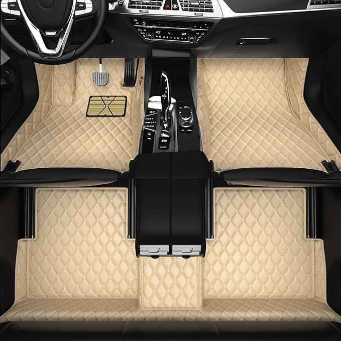 Customized Personalized car Floor MATS Luxury Full-Body car Floor mats are Suitable for 99% of Vehicle Models (Pickup Trucks/SUVs/sedans) and Offer Personalized Text Customization (Beige)