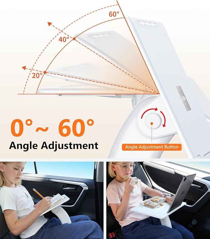 Car Seat Tray Table for Kids Driver Passenger, Car Desk for Laptop Computer Tablet iPad iPhone Book, Adjustable Portable Laptop Stand for Car Vehicle Camping Travel