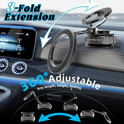 EnerCharge Magnetic Car Phone Holder, with 360° Adjustable & 3-Fold Extension, Upgraded Vacuum Suction Cup Cell Phone Mount for Car/Gym/Kitchen/Shower (Aluminum Alloy)