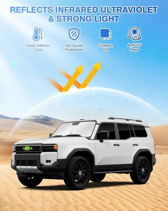 Sunshades for 2024 2025 2026 Toyota Land Cruiser Prado 250 Accessories Windshield Sun Shade Side Rear Window Shade Cover Sun Visor Shield Privacy Protection Keep Vehicle Cool Black 8PCS