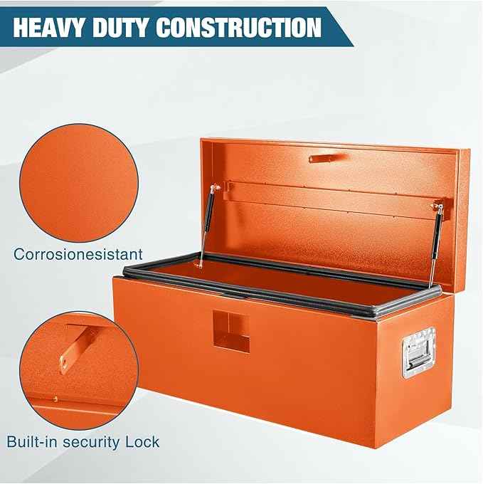 OUTLANE 15"X15"X30" Heavy Duty Steel Truck Bed Tool Box, Lockable Weatherproof Storage Organizer for Pickup, RV, Utility Trailer, Trailer Tongue & Jobsite, Powder-Coated Chest - Orange