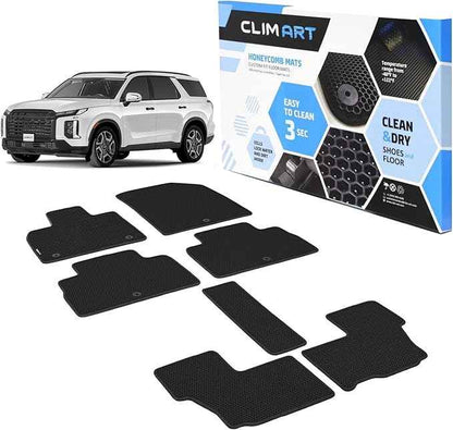 CLIM ART All-Weather Car Floor Mats Compatible with Hyundai Palisade 2020-2025, Custom-Fit Heavy-Duty Floor Liners for Cars & SUVs, Car Accessories for Men & Women, Black - FL011721120