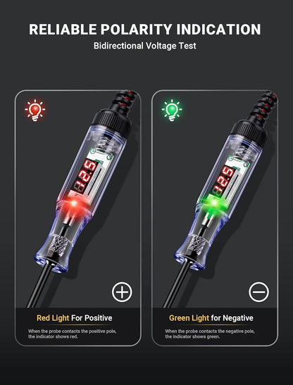 Automotive Test Light with 5-120V LED Digital Voltage Display, Circuit Tester Automotive with Voltmeter & Dual Color Polarity Indicator, Electrical Test Pen with Long Probe for Car RV Fuse Checker
