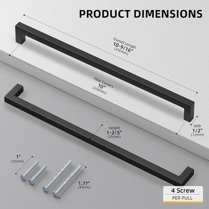 goldenwarm 45 Pack 10 Inch Black Cabinet Handles Matte Black Drawer Pulls Stainless Steel Cabinet Hardware Square Bar Modern Cabinet Handle for Kitchen Bathroom Cupboard