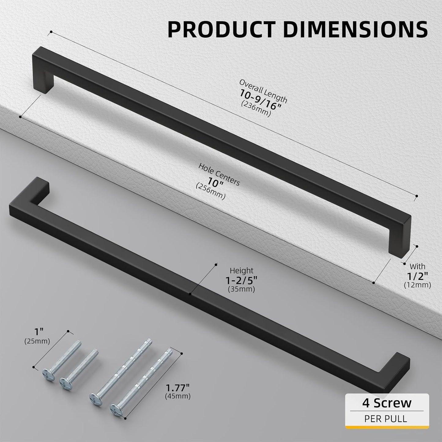 goldenwarm 60 Pack 10 Inch Black Cabinet Handles Matte Black Drawer Pulls Stainless Steel Cabinet Hardware Square Bar Modern Cabinet Handle for Kitchen Bathroom Cupboard