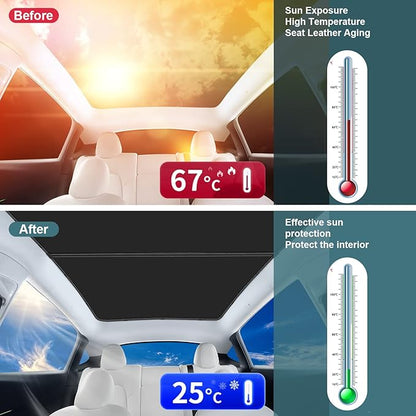 Non-Sag Roof Sunshades for Tesla Model Y 2025, Upgraded Foldable Sunroof Shade Sunshade Roof Sun Shade for Tesla Model Y Accessories 2021-2025 (Not fit 2025-2026 Juniper)