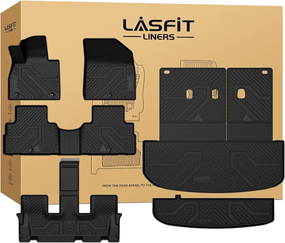 LASFIT Floor Mats & Backrest Mats & Cargo Mats for Hyundai Palisade 7/8 Seats 2025 2024 2023 2022 2021 2020, All Weather TPE Custom Fit Floor Liners for Palisade Full Set Car Mats Accessoires, Black