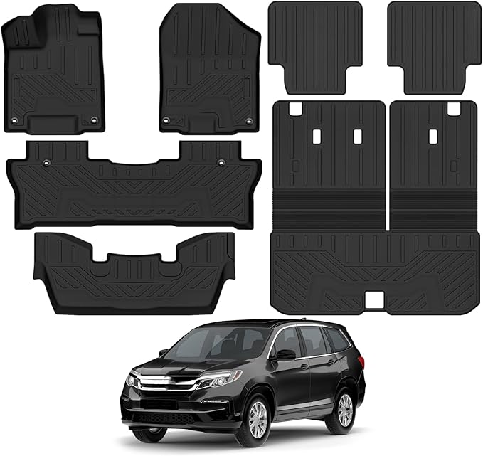 Custom Fit Floor Mats for 2016-2022 Honda Pilot 7 Seats/Captain Seat (No Elite Models), All Weather TPE Floor Liners with Trunk Mat & Backrest Protectors, Odorless Full Set Interior Accessories