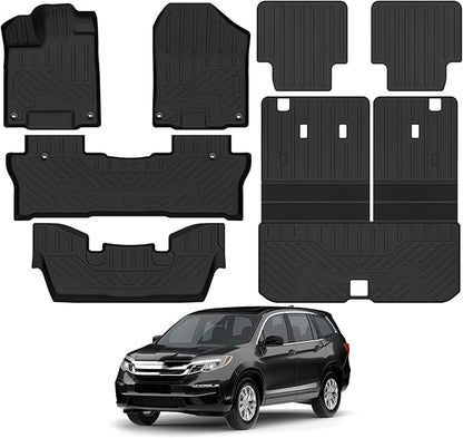 Custom Fit Floor Mats for 2016-2022 Honda Pilot 7 Seats/Captain Seat (No Elite Models), All Weather TPE Floor Liners with Trunk Mat & Backrest Protectors, Odorless Full Set Interior Accessories
