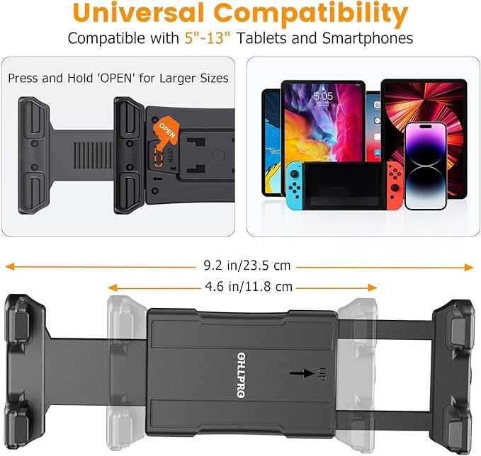 OHLPRO Tablet Mount for Truck - Dual Folding Aluminum Arm, Heavy-Duty Drill Base Car Tablet Holder for iPad & 5"-13" Tablets and Phones, Universal Dashboard Wall Desktop Business Mount