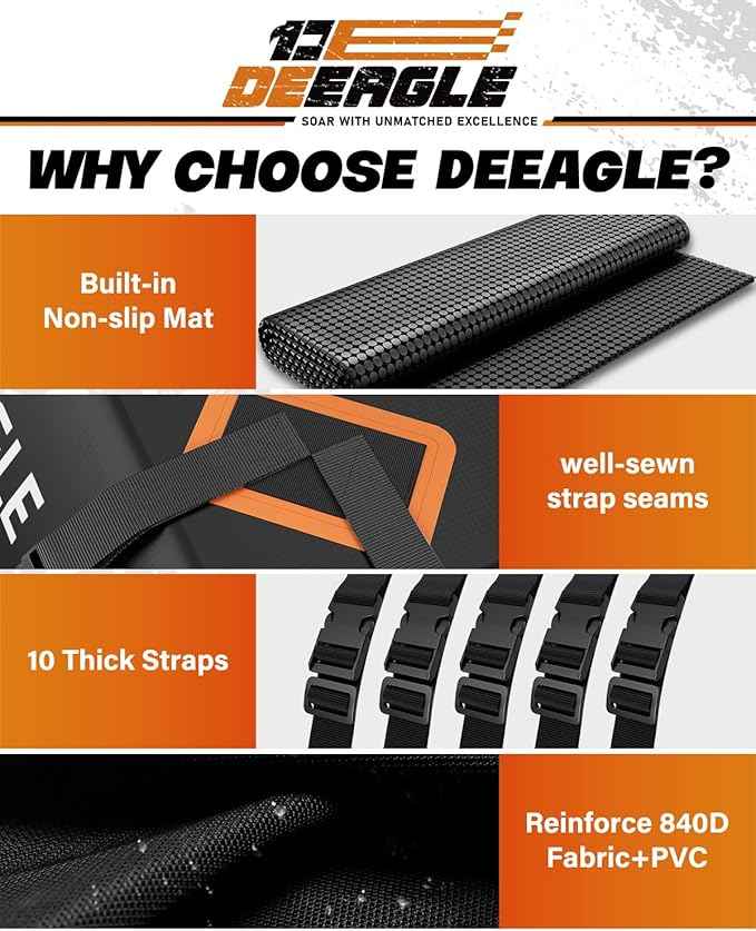 DEEAGLE Rooftop Cargo Carrier 21 Cubic Feet – Car Roof Cargo Bag for Vehicles Without Roof Rack – Waterproof Soft Car Top Carrier with Non-Slip Mat, 4 Door Hooks & 10 Reinforced Straps