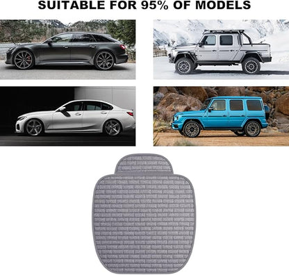 Front Car Seat Cover, Anti-Slip Breathable Linen Bottom Seat Protector Covers with Storage Pockets, Universal Front Driver Seat Pad Mat for Cars SUVs Truck Van (Gray)