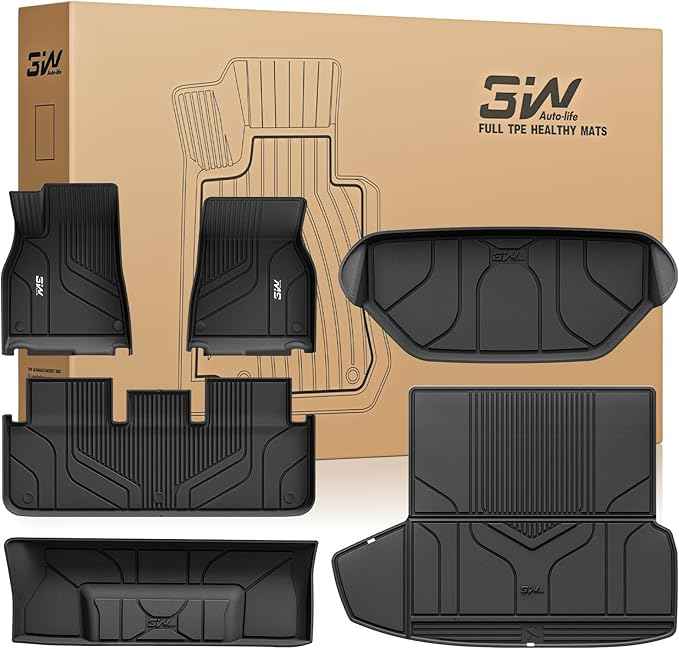 3W Floor Mats & Cargo Liner Fit for Tesla Model S 2021-2025 All Weather TPE Custom Fit Floor Liners for 1-3 Rows and Trunk Full Set Car Mats Black