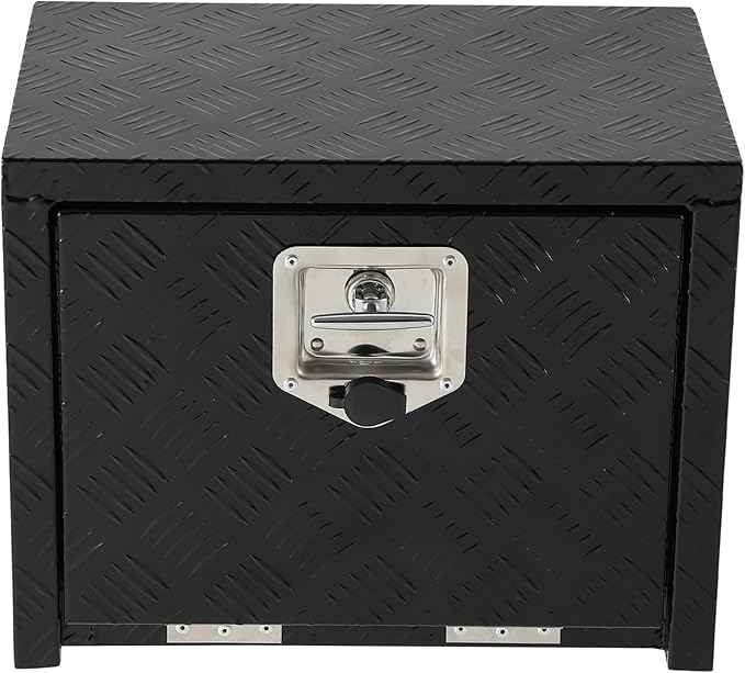 Garvee 18 Inch Heavy Duty Aluminum Tool Underbody Box, Waterproof Square Truck Storage Organizer Chest for Pick Up Truck Bed, Rv Trailer (18" X 12" X 14" - Black)
