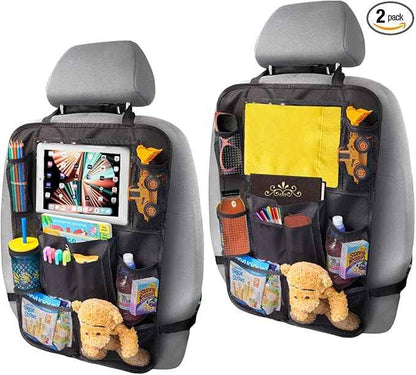 Backseat Car Organizer, Kick Mat Back Seat Protector with Touch Screen Tablet Holder, Back Seat Organizer for Baby & Kids, Travel Accessories with 9 Storage Pockets & 4 Headrest Hooks, Pack of 2-Black