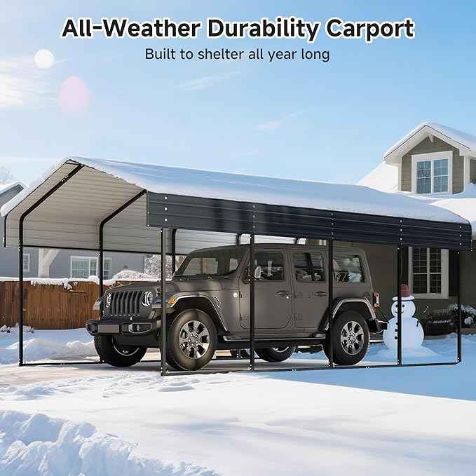 12x20 FT Metal Carport with Reinforced Base, Outdoor Heavy Duty Garage Car Shelter with Galvanized Steel Frame for Pickup, Boat, Car and Tractors, Party, Dark Gray