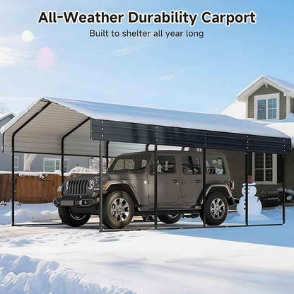 12x20 FT Metal Carport with Reinforced Base, Outdoor Heavy Duty Garage Car Shelter with Galvanized Steel Frame for Pickup, Boat, Car and Tractors, Party, Dark Gray