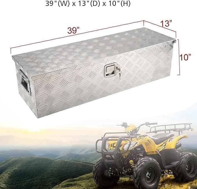39 Inch Aluminum Tool Box 5 Bar Tread ToolBox for Truck Bed Car Outdoor Trailer Pickup Underbody RV ATV Storage Underbed Tools Organizer with Lock and Keys,Silver (39"X13"X10")