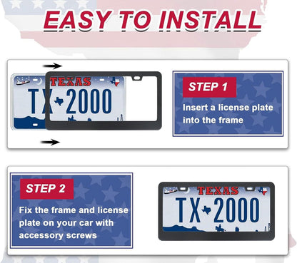 2Pack US Flag License Plate Frames- Heavy Duty Rustproof Flag License Plate Tag Holder Bracket Fits All US States with Screws Included