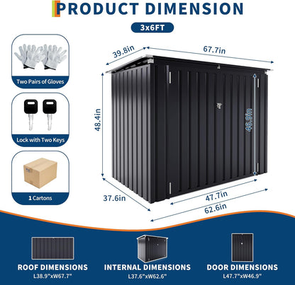 Outdoor Trash Can Storage 2 Binsgarbage Bin Storage Shed, 3x6 FT Garbage Bin Storage Shed with Chain Lid, Metal Outdoor Storage for Garden, Backyard, Lawn and Patio