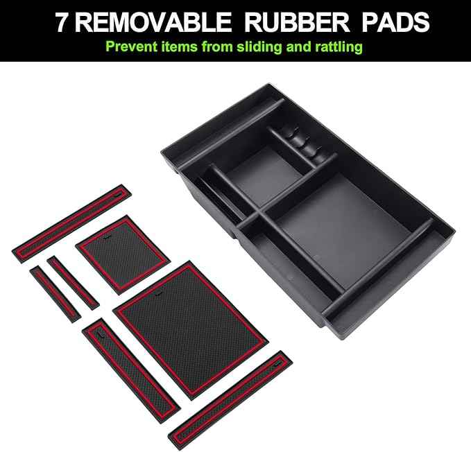 PIMCAR Center Console Organizer Compatible with 2019-2022 Chevy Silverado 1500/GMC Sierra 1500 & 2020-2023 Chevy Silverado/GMC Sierra 2500 HD/3500 HD (Full Console w/Bucket Seats ONLY) Red Trim