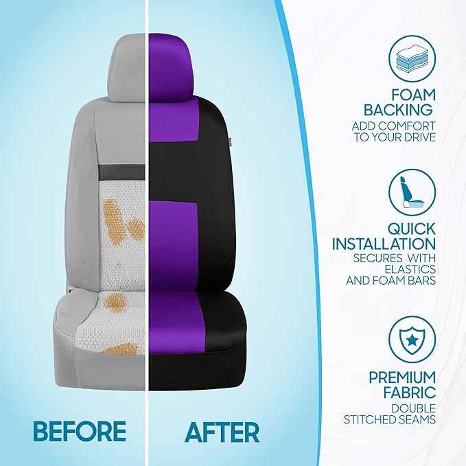 BDK PolyPro Purple Car Seat Covers Full Set with 4-Piece Car Floor Mats - Two-Tone Fits Most Seat Covers for Cars with Carpet Floor Mats, Seat Protector Interior Accessories for Auto Truck SUV