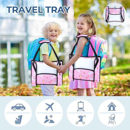 COOLBEBE Kids Travel Tray for Toddler Car Seat, Travel Tray for Airplane, Toddler Car Seat Lap Tray, Carseat Table Tray for Kids Travel Activities (Pink Unicorn -2PCS)