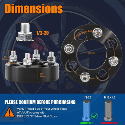 GAsupply 4x4(4X101.6mm) Wheel Spacers Fits for EZ GO EZGO Club Car Golf Carts & ATV, 4x100 to 4x100 Black ATV Wheel Spacer 1.5” / 38mm, 68mm Hub Bore, 1/2"-20 Thread Pitch, 4 Pack (1.5", Black)