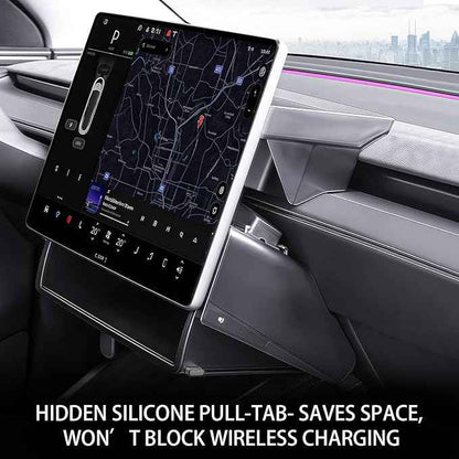 New Upgrade Under Screen Storage Organizer for Tesla Model Y Juniper 2025-2026 & Model 3 Highland 2024-2025, Hidden Console Tray, Black