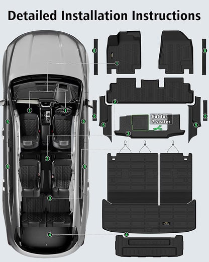 Floor Mats & Cargo Mat with Backrest Mat Custom for Nissan Pathfinder 2022-2025 2026 7&8 Seats, Door Sill Guards, All Weather TPE Full Set Floor Liners Trunk Mat for Pathfinder 2025 Accessories