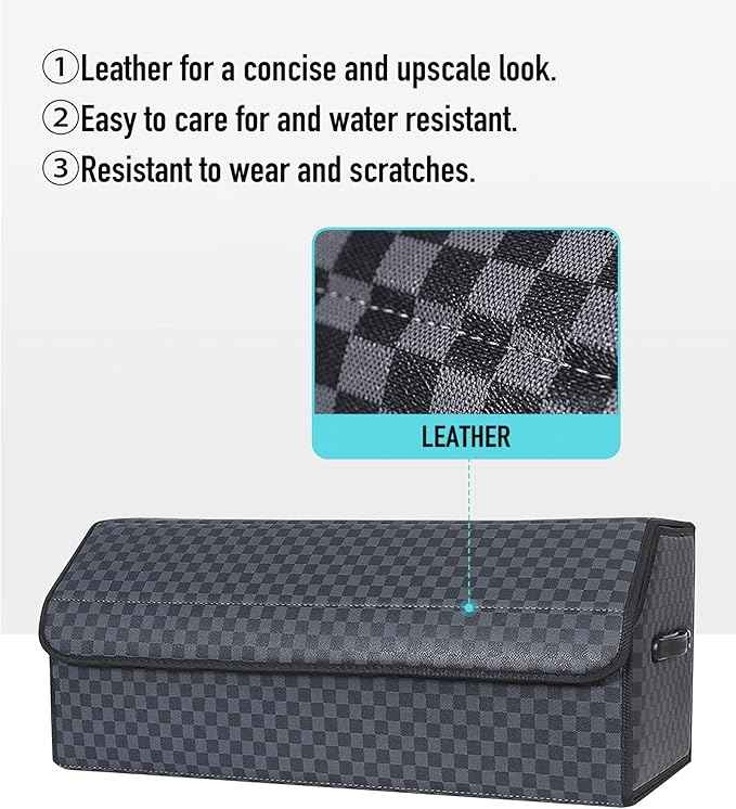 Trunk Organizer for SUV - Leather Storage Box, Extra Large, Magnetic Lid, Collapsible and Adjustable Car Organizer