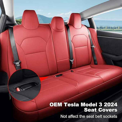 2024-2025 Tesla Model 3 Highland Upgraded Car Seat Covers Nappa Leather Car Interior Airbag Compatible Cushion Cover Full Set Custom Fit Model 3, Nappa Wine Red