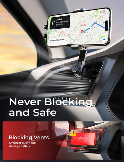 LISEN Back to School Phone Mount for Car Vent [Never Blocking] 360 Rotatable Car Phone Holder Air Vent Clip Hands Free Cellphone Car Mount for iPhone 16 Pro Max Plus 16e 15 14 Samsung Android, Black