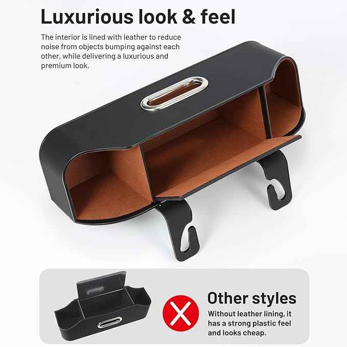 Car Rear Backseat Extra Multifunctional Drink Cup Holder Organizers With Tissue Storage Box Organizer & Hooks For Car Seat Back. Black