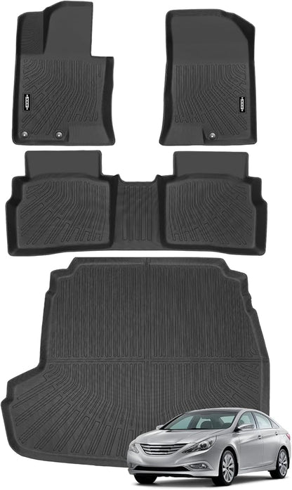 Custom Fit Floor Mats for 2011-2014 Hyundai Sonata, All Weather TPE Floor Liners with Trunk Mat, Odorless Full Set Interior Accessories