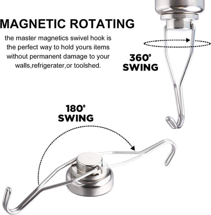 MIKEDE Magnetic Hooks Heavy Duty, 60 lb+ Strong Swivel Swing Neodymium Magnetic Hooks for Hanging, Strong Magnet Hanger for Cruise Cabins, Locker, Toolbox, Home, Kitchen - Pack of 10
