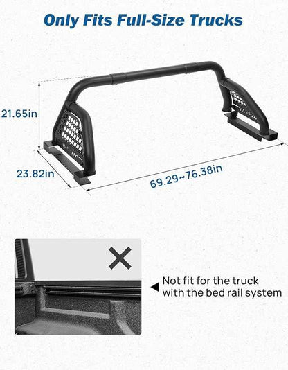JOYTUTUS Roll Bar for Full-Size Truck Adjustable Chase Rack Pickup Sport Bar Compatible with F150, F250, F350, Silverado, Sierra, Ram 1500 2500 3500, Not fit Mid- Size