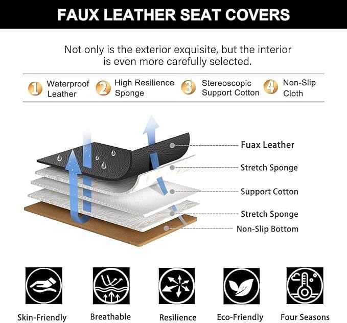YORKNEIC Seat Covers Fit for Dodge Avenger Car Waterproof Seat Protectors 2008-2014 Full Set Fit for : 2 Front Seat Automotive Faux Leather Seat Covers(Black&Beige)