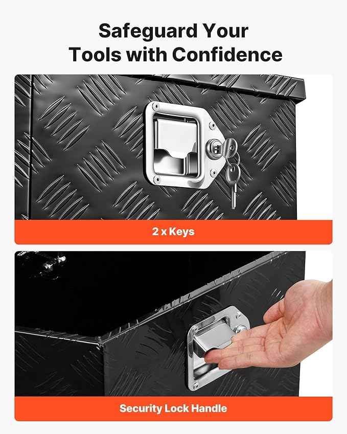 VEVOR Trailer Tongue Box, Heavy Duty Trailer Tongue Tool Box Storage Organizer with Lock & Keys, Utility Tool Chest for Pickup Truck Bed, RV, SUV, Off-Road Vehicle, Aluminum, 26" x 13" x 12", Black