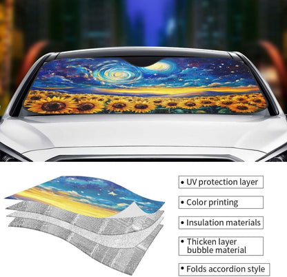 Vintage Sunflower Car Sun Shade Windshield Sunshade Foldable Front Window Shield Cover for Truck SUV